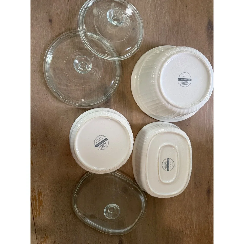 CorningWare French White Casserole Dish Set 3 Piece Stoneware with Glass Lids